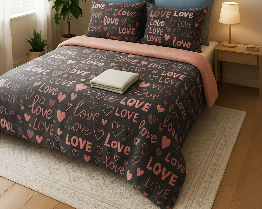 Çift Kişilik Love Desen Welseoft Yorgan Seti
