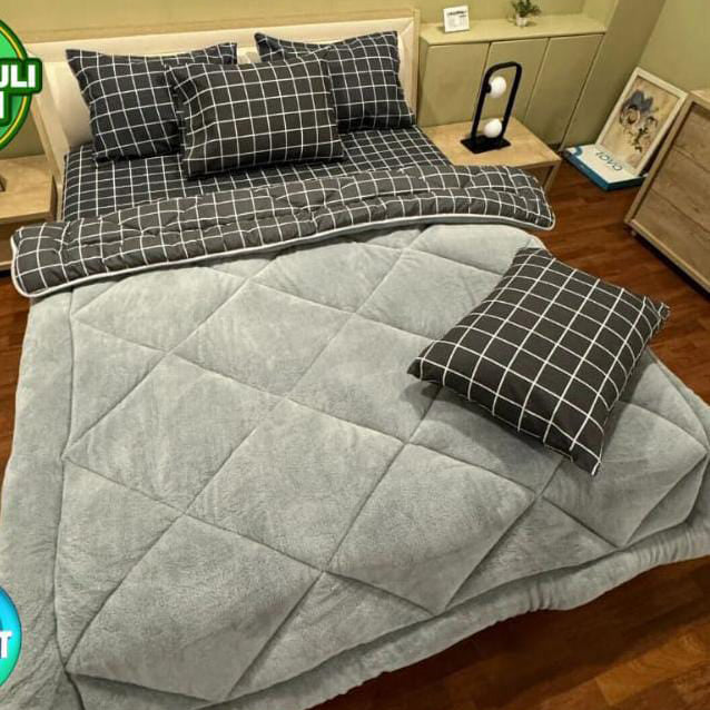 Siyah Kareli Desen Welseoft Yorgan Seti (  Çarsafi Desenli )