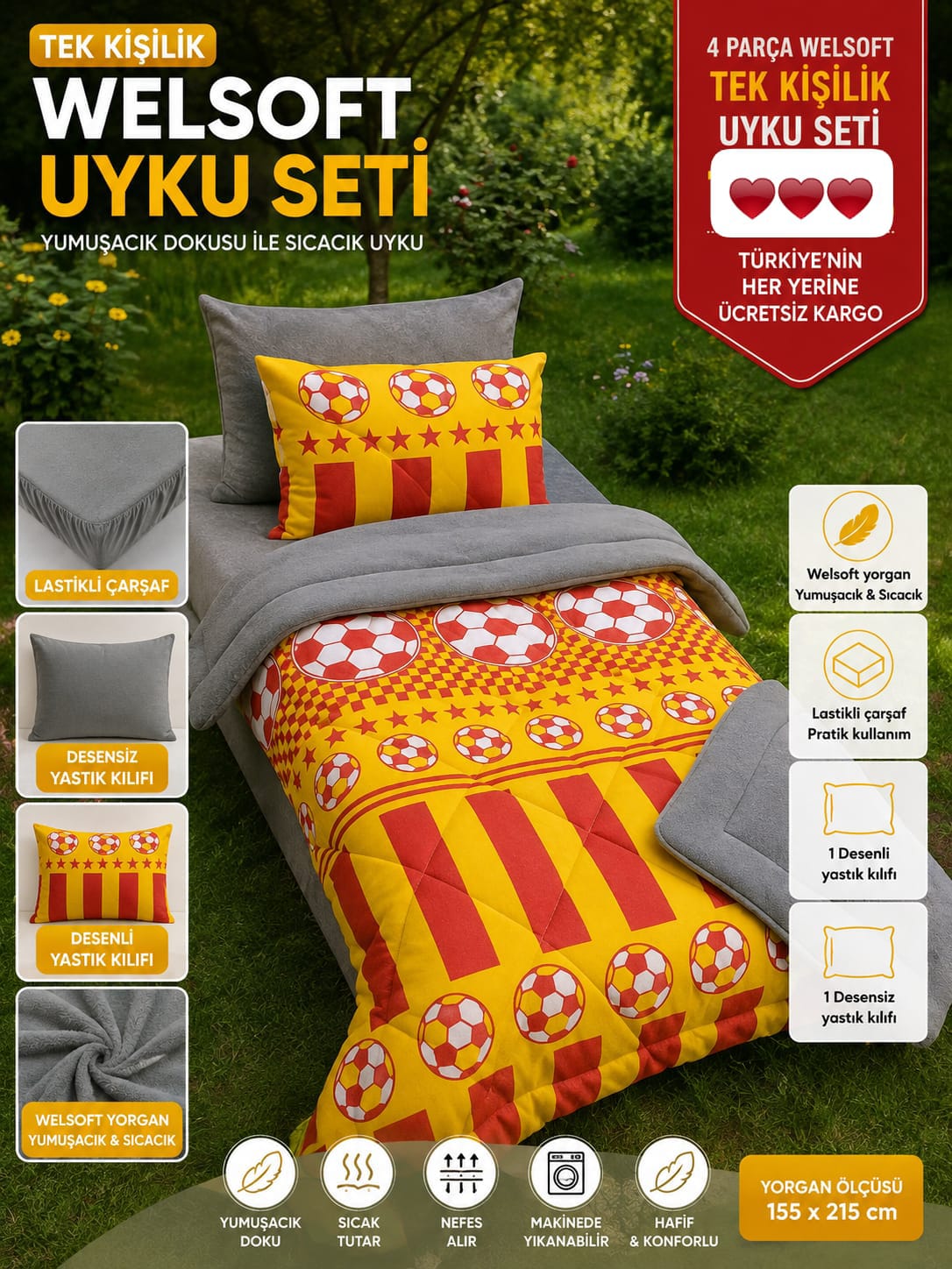 Taraftar Desen Tek   Kişilik Welsoft Uyku Seti )