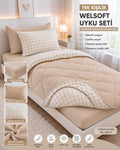 Bej Kareli Desen Tek  Kişilik Welsoft Uyku Seti