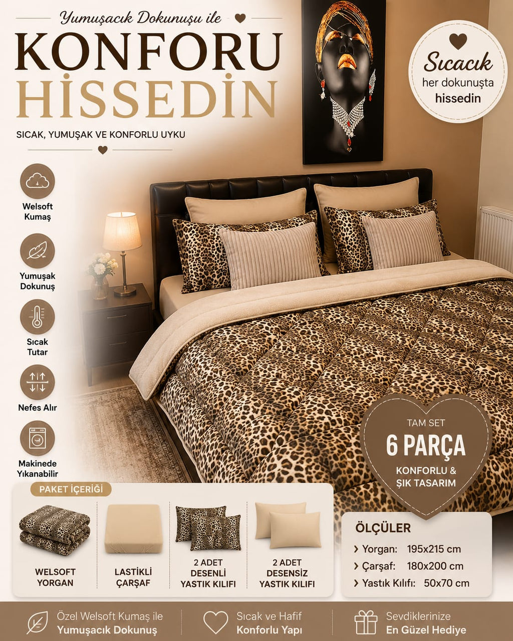 Leopar Desen Welseoft Yorgan Seti