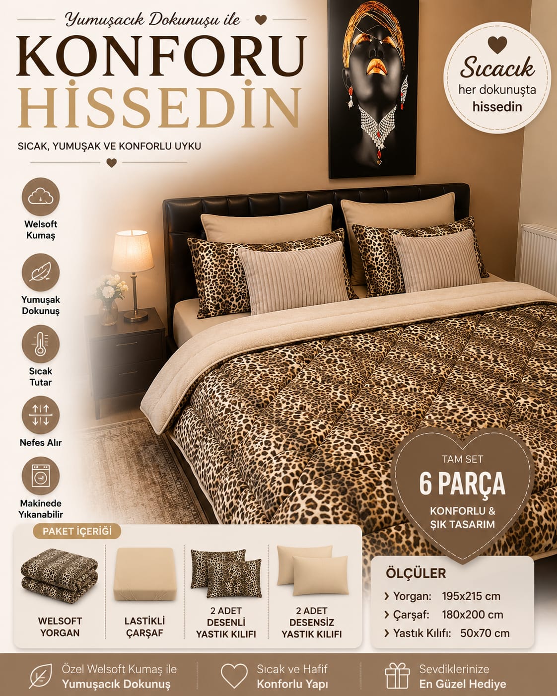 Leopar Desen Welseoft Yorgan Seti