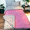 Pembe Yıldız Desen Tek   Kişilik Welsoft Uyku Seti ( Çarsafi Desenli )