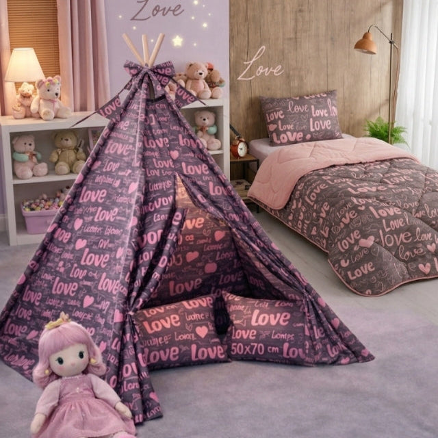 Çocuk Oyun Çadırı Gri Pembe Love Model