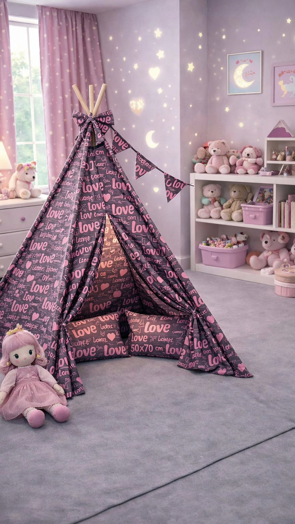 Çocuk Oyun Çadırı Gri Pembe Love Model