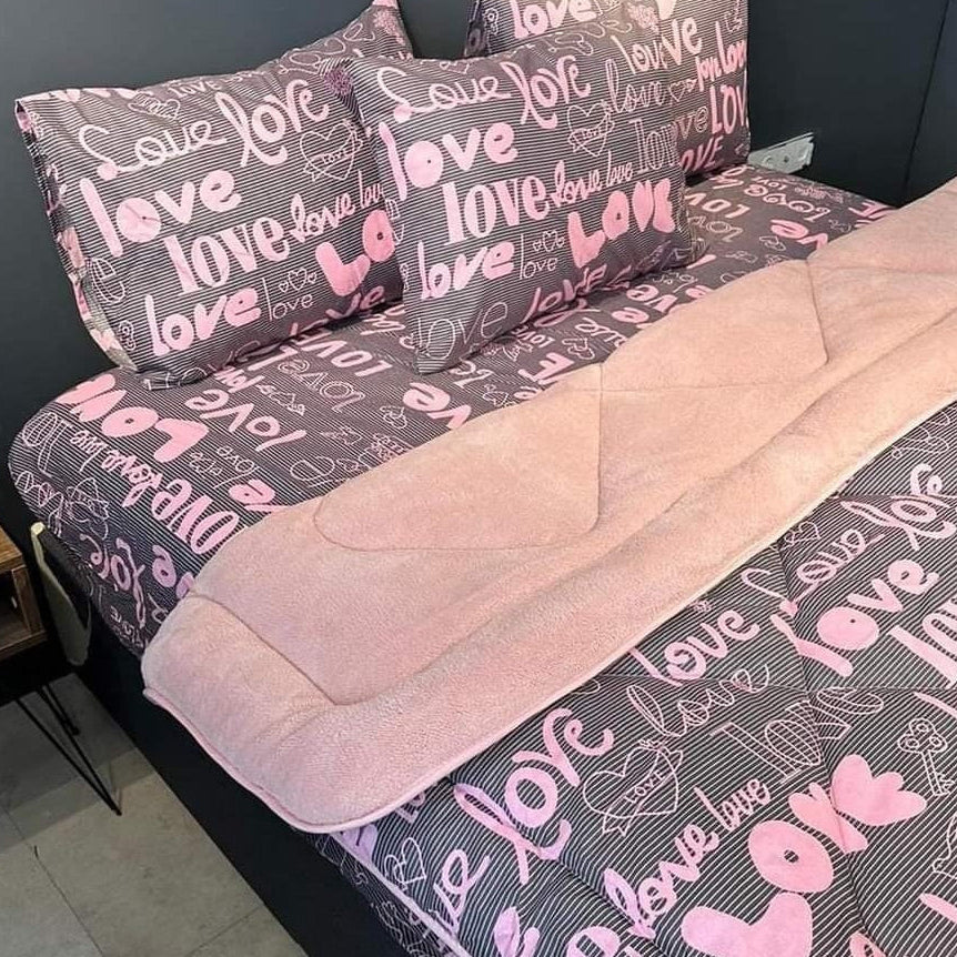 Love Desen Welseoft Yorgan Seti Çarsafi desenli